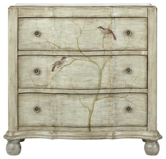 Hand painted Bird Chest, 3-DRAWER, PEWTER