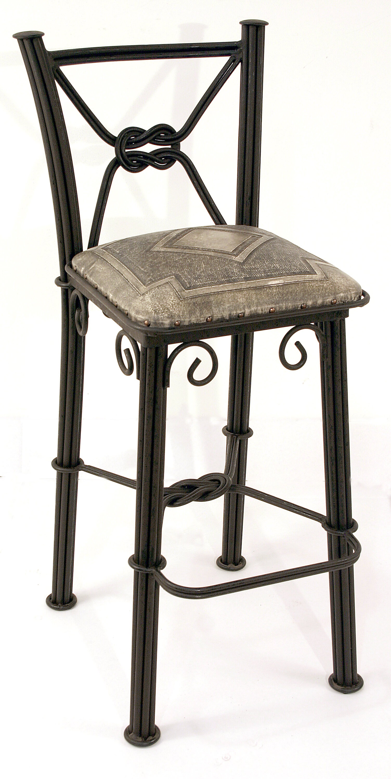 New World Trading Western Iron Counter Stool with Back and Swivel, Plain with Nail Heads, Antique Brown