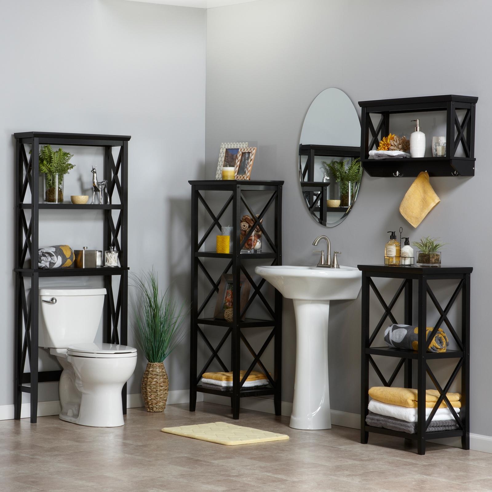 Derby Over the Toilet Bathroom Spacesaver Storage Rack, Black Metal Frame &  Marble Wood Top, Traditional