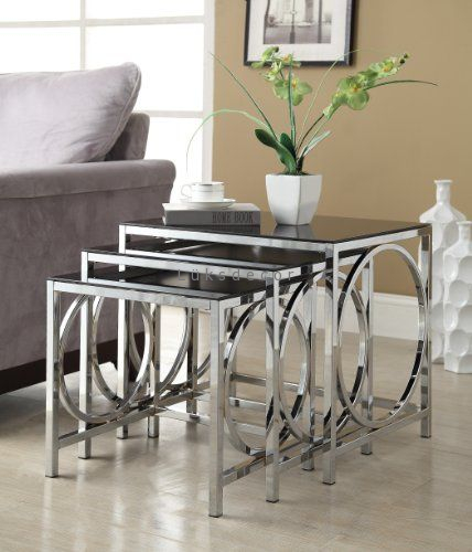 Set of 3 Chrome Glass Nesting Side End Table