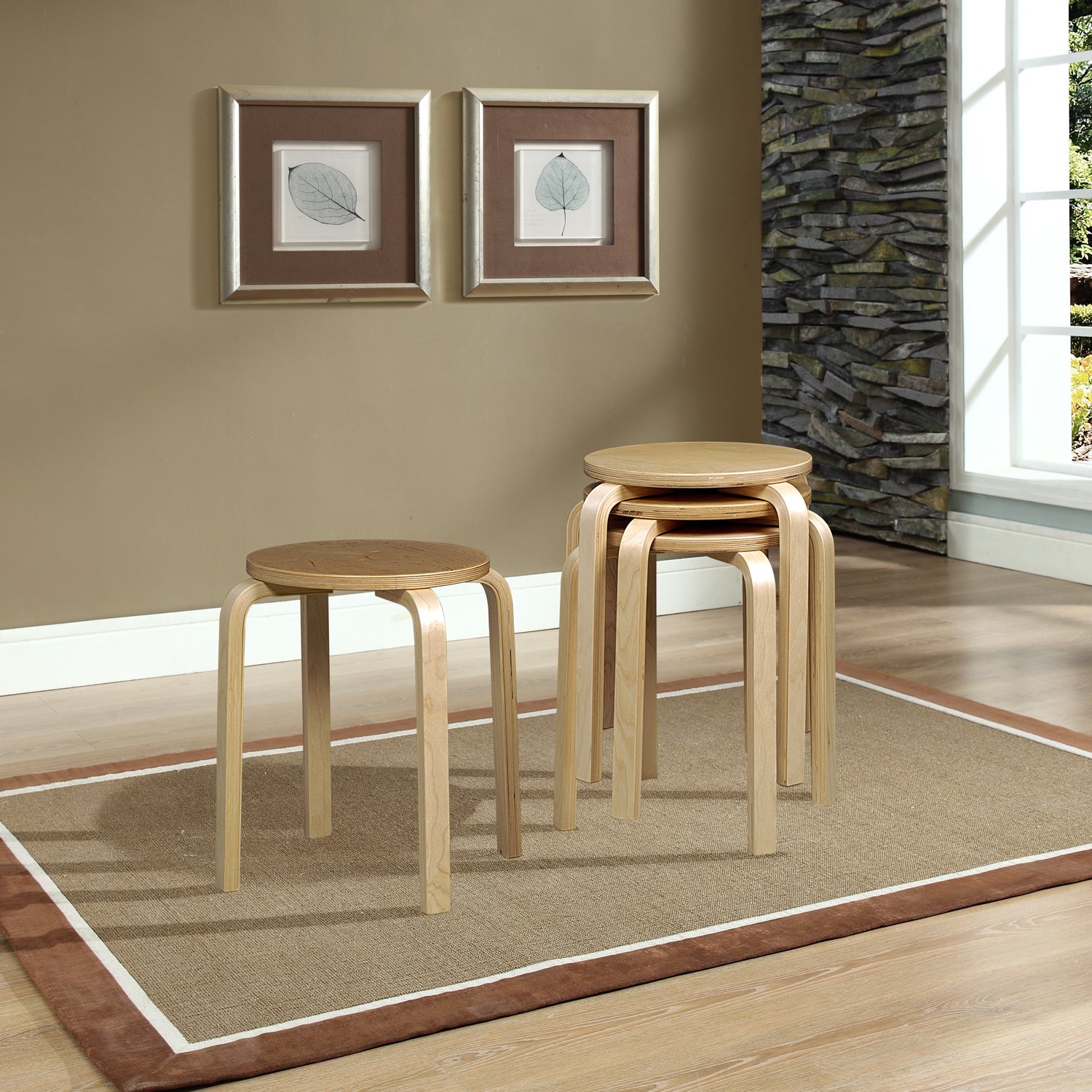 17 Inch Natural Bentwood Stool Set Of 4