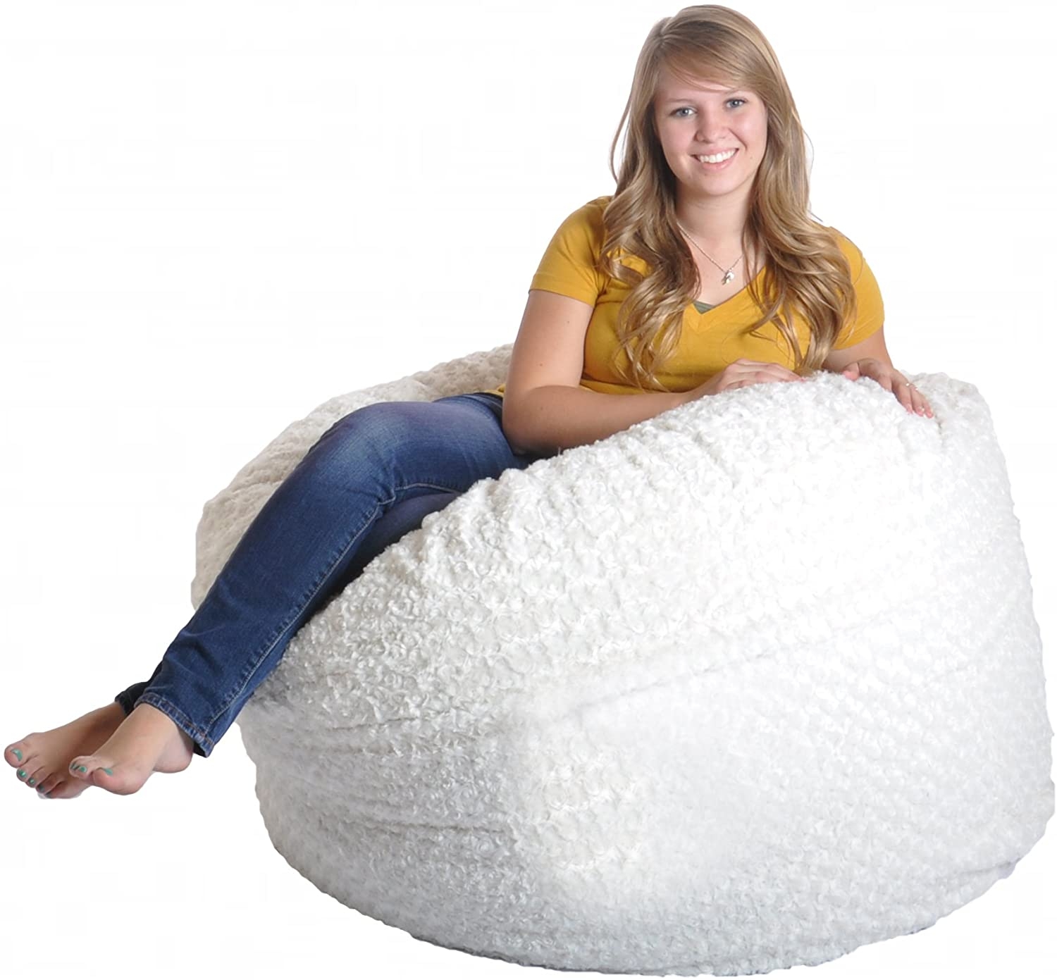 4 foot round white fur and foam large kid bean