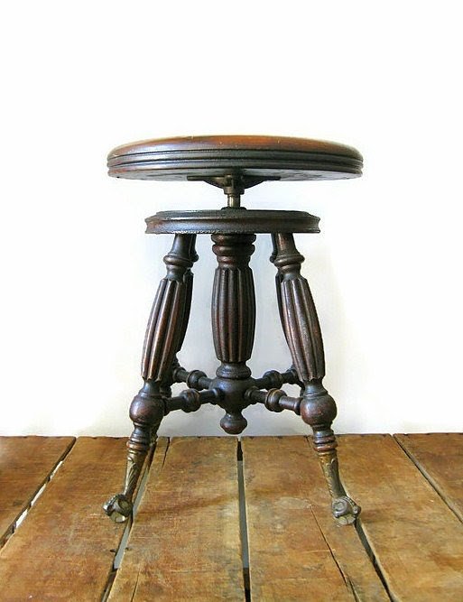 Antique piano stool wood and cast iron