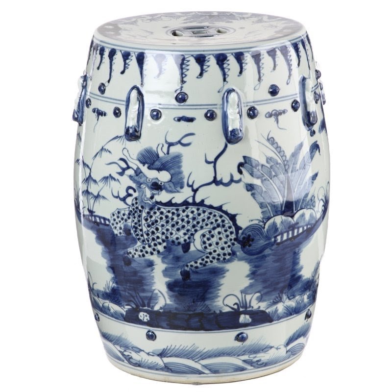 Blue And White Kylin Chinese Porcelain Stool China