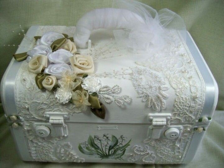 Bridal memory train case handpainted whites and creams vintage bride