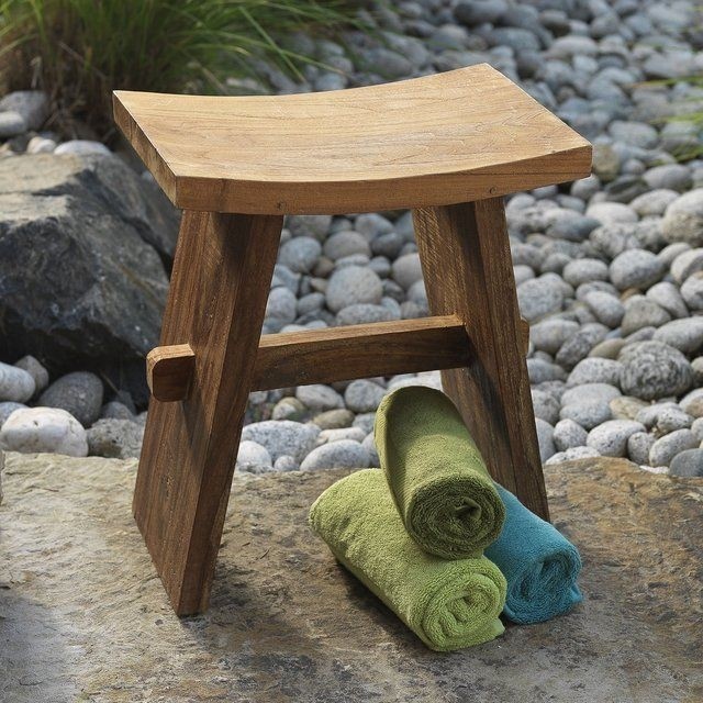 Editor favorite handmade teak bath stool created from sustainable teak