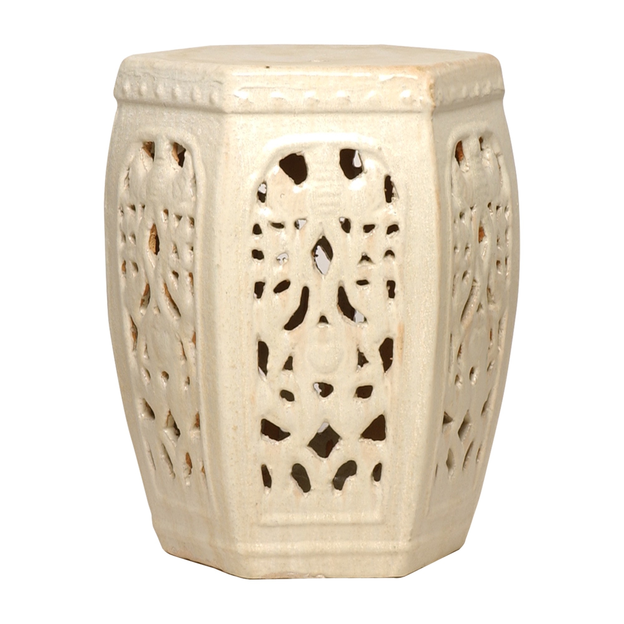 Decorative Asian Ceramic White Cane Garden Stool 