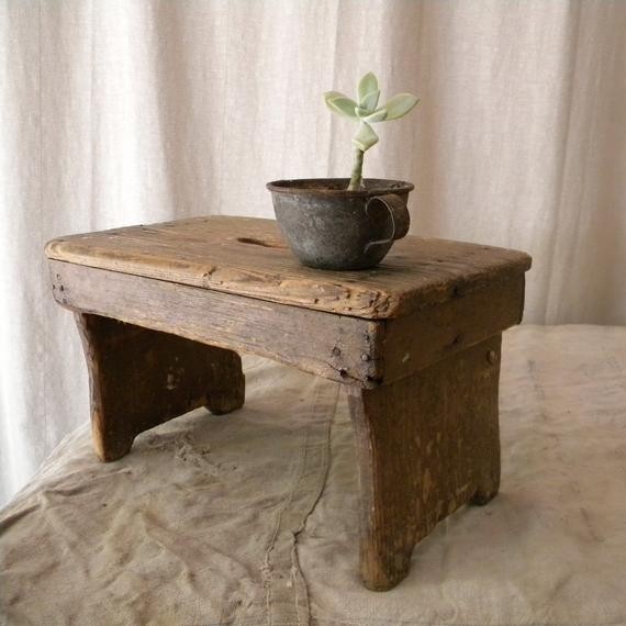 Rustic foot stool wooden french country decor