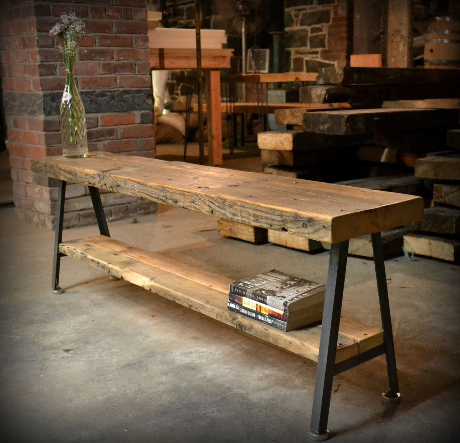 Iron and wood sofa outlet table