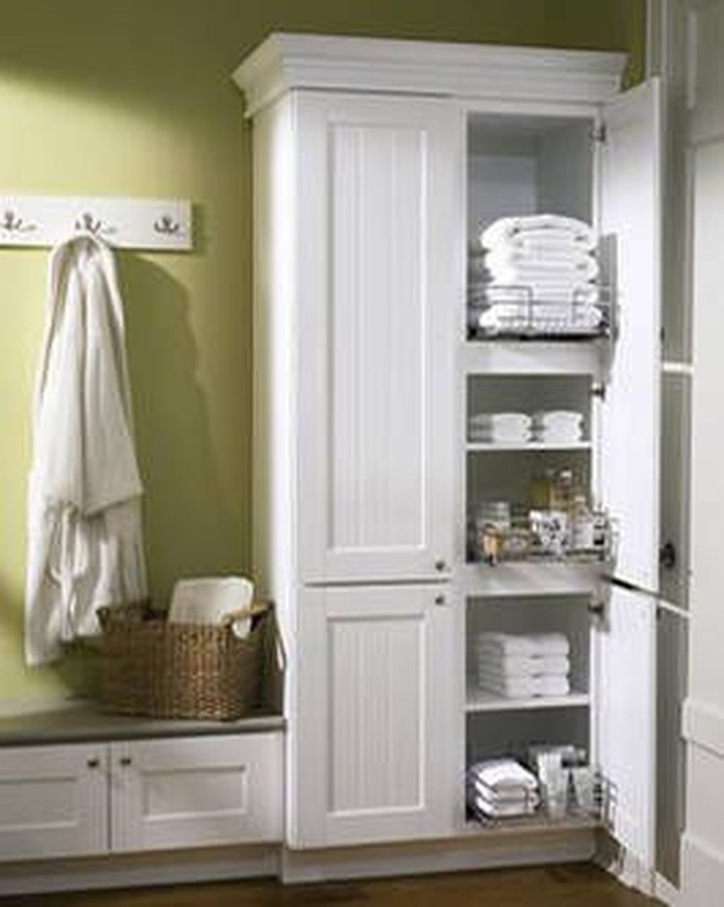 bathrooms with linen cabinets