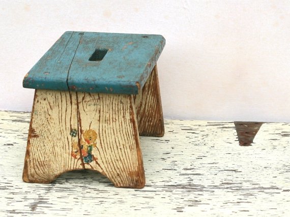 Vintage childs wooden stool rustic