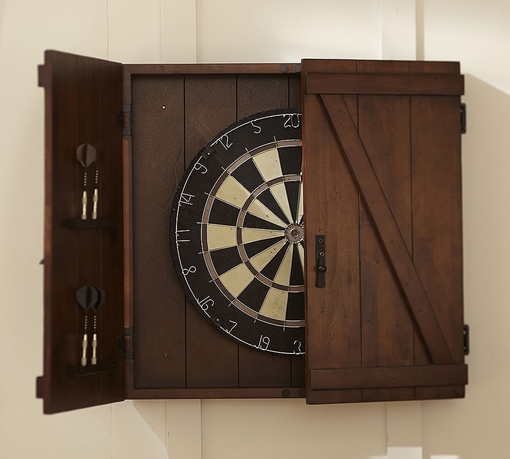 Wood cabinet dartboard set mahogany