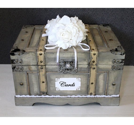 Wooden wedding card box trunk vintage