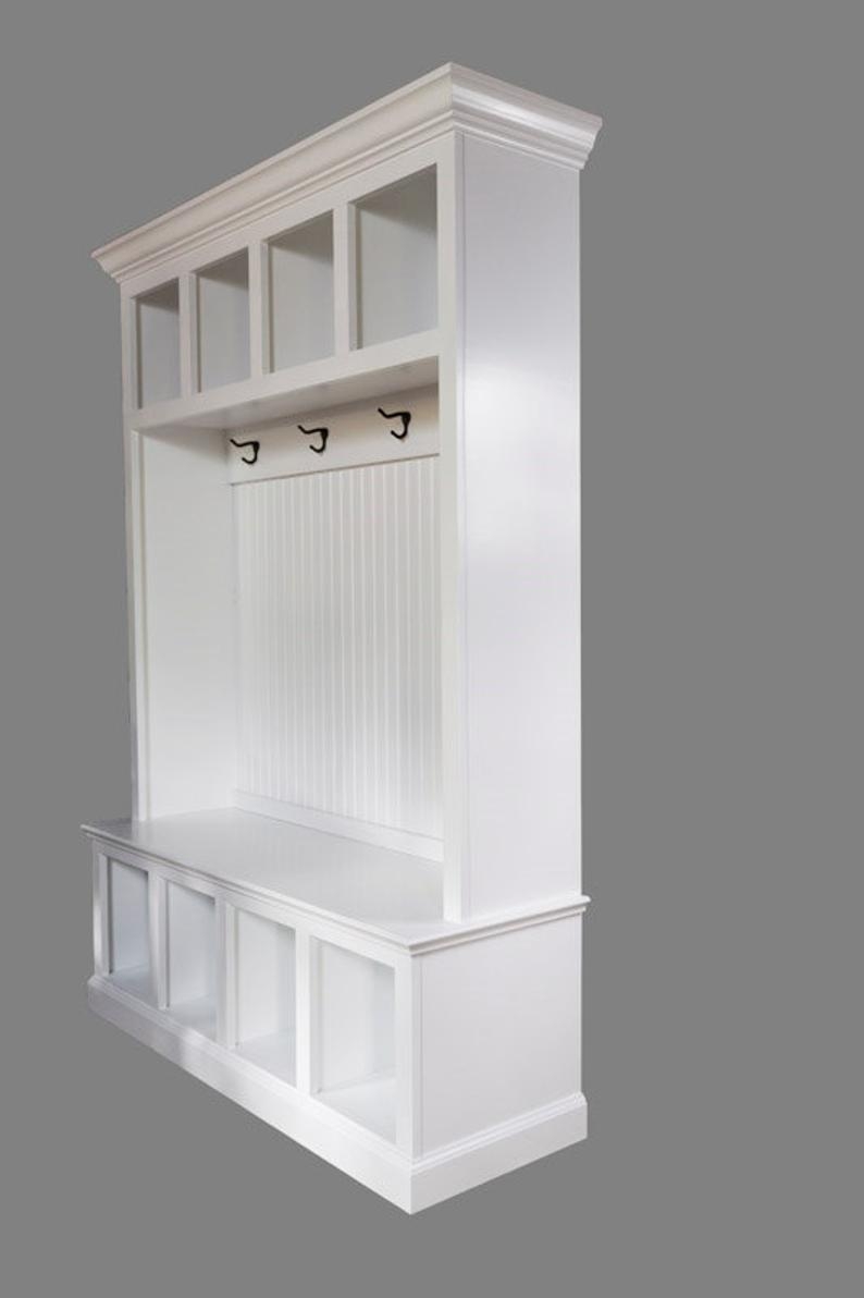 white coat rack with storage