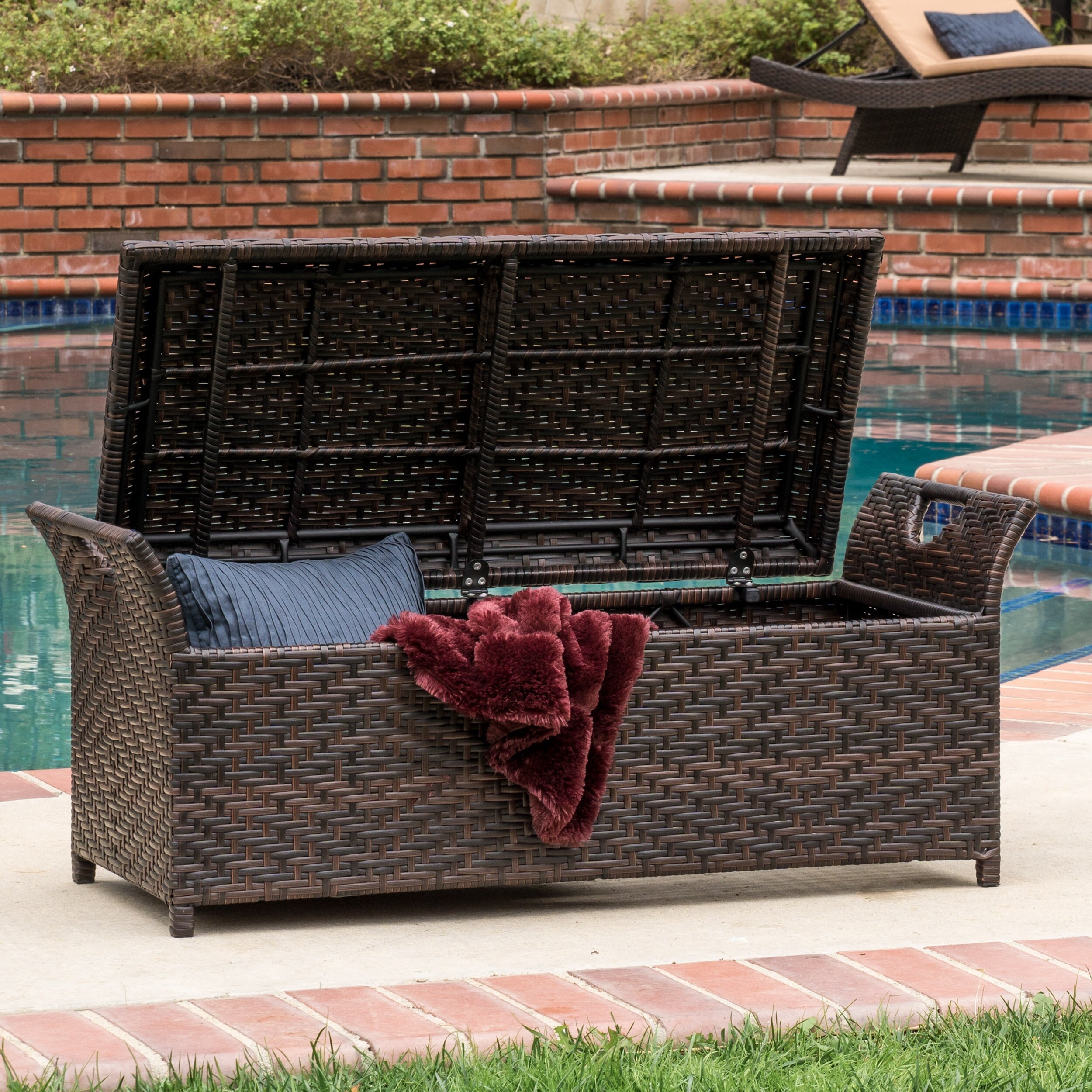 Christopher knight home wing outdoor wicker storage bench