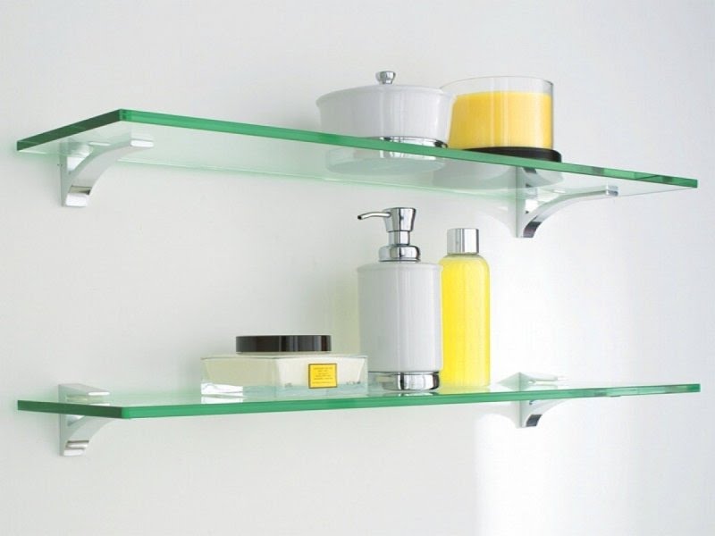 Floating glass shelves for bathroom