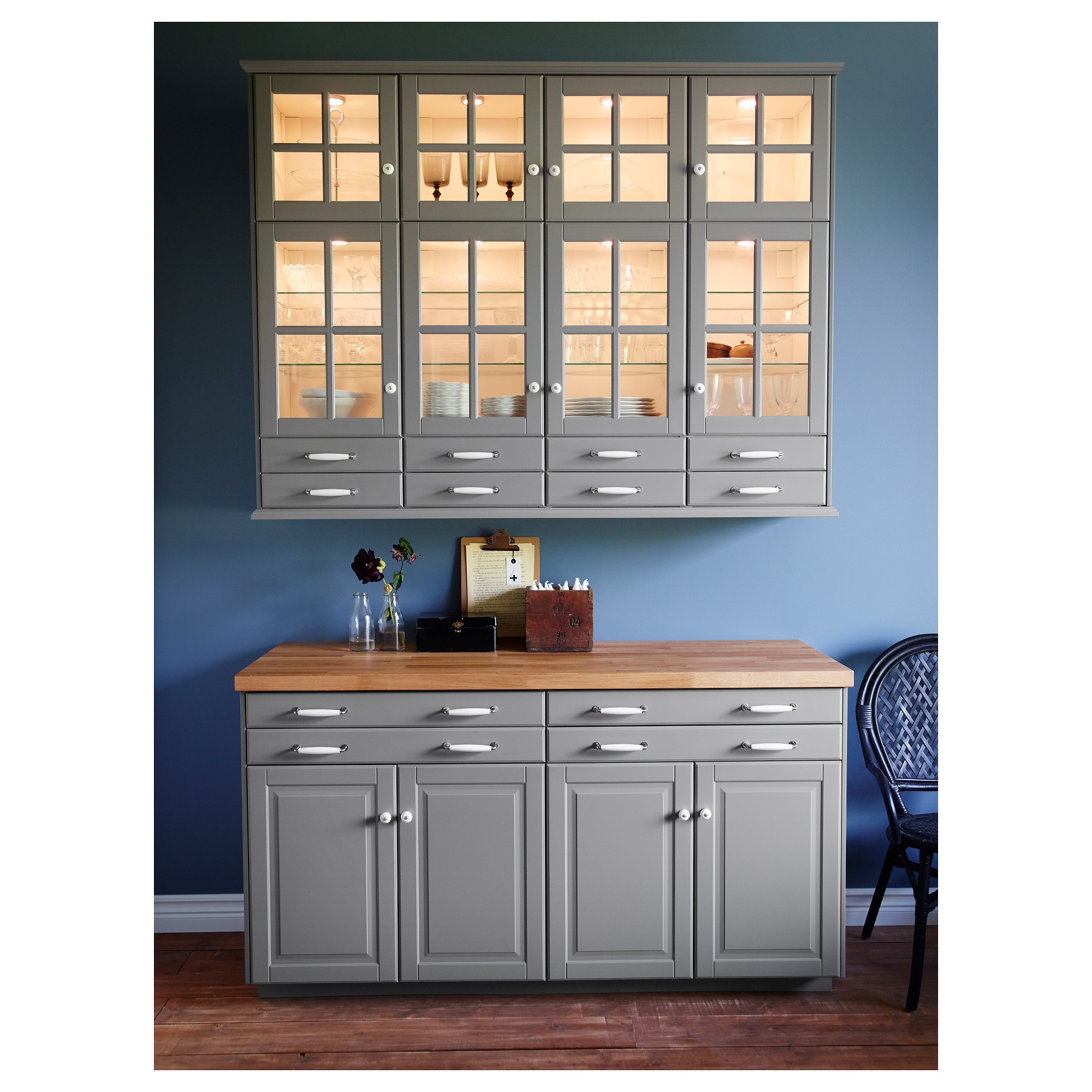 Wall mounted hutch on sale with glass doors