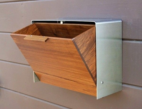 Modern mailbox large teak and stainless