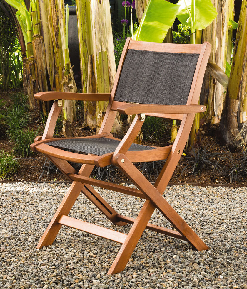 Outdoor Folding Chairs Wooden Frames Hardwood Chairs Fabric Seats Patio Set Of 2