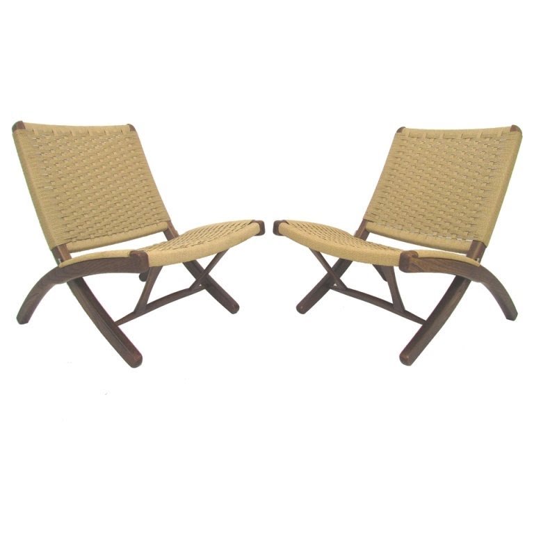 Pair of wegner style japanese rope chairs ca 1960s