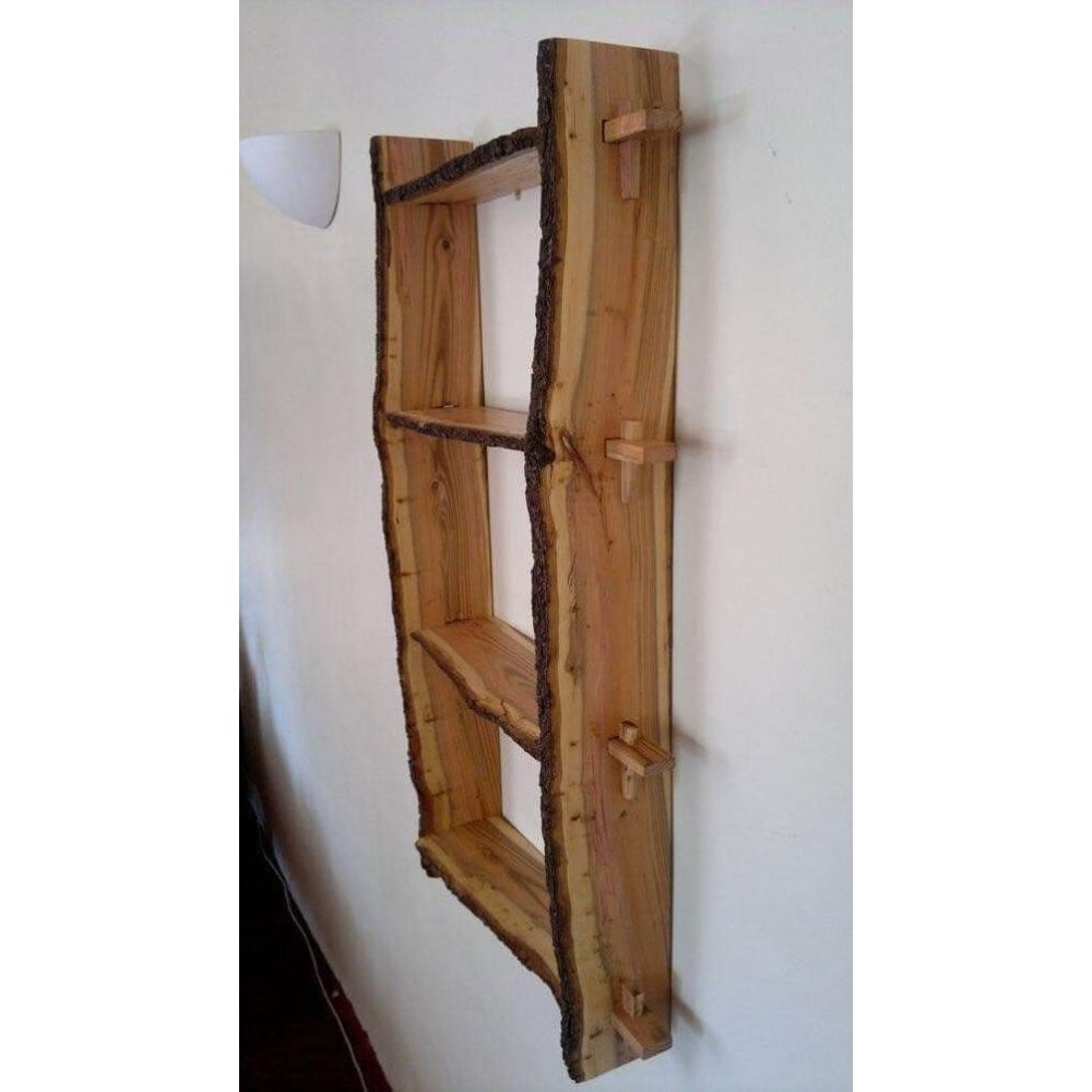 Plum wood shelves natural edge wall