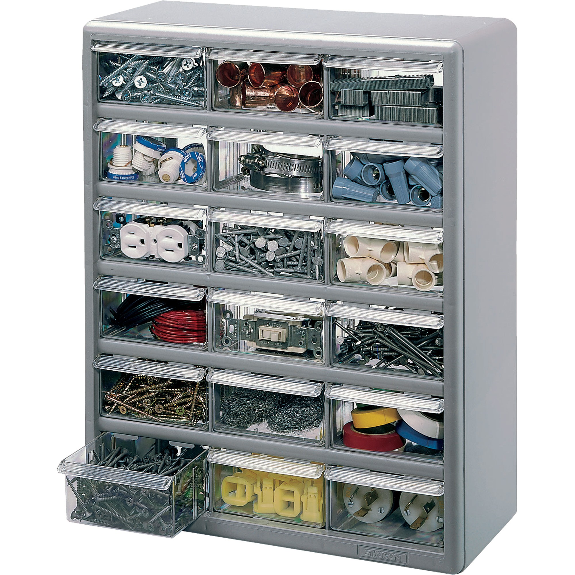 Stack on 18 bin plastic drawer cabinet silver gray