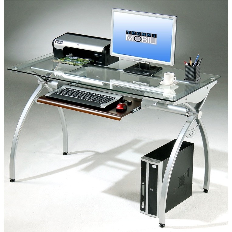 Techni Mobili Techni Mobili RTA-00397B Glass Top Computer Desk
