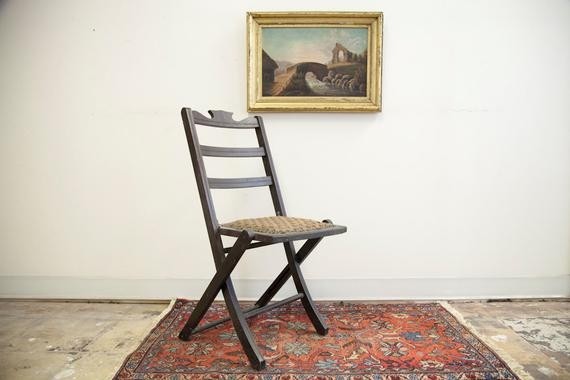 Victorian Folding Chair With Fabric Seat
