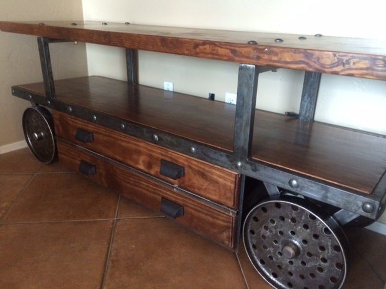 Vintage industrial tv console with
