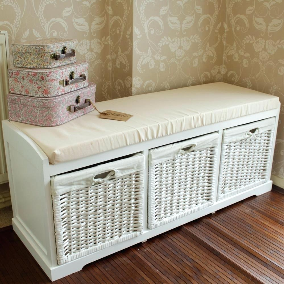 White wicker storage deals bench