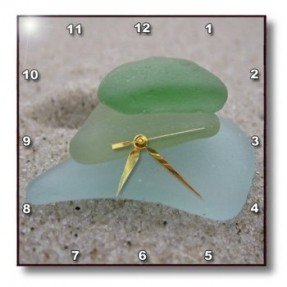 3dRose dpp_107325_2 Sea Foam with Blue and Green Sea Glass Wall Clock, 13 by 13-Inch