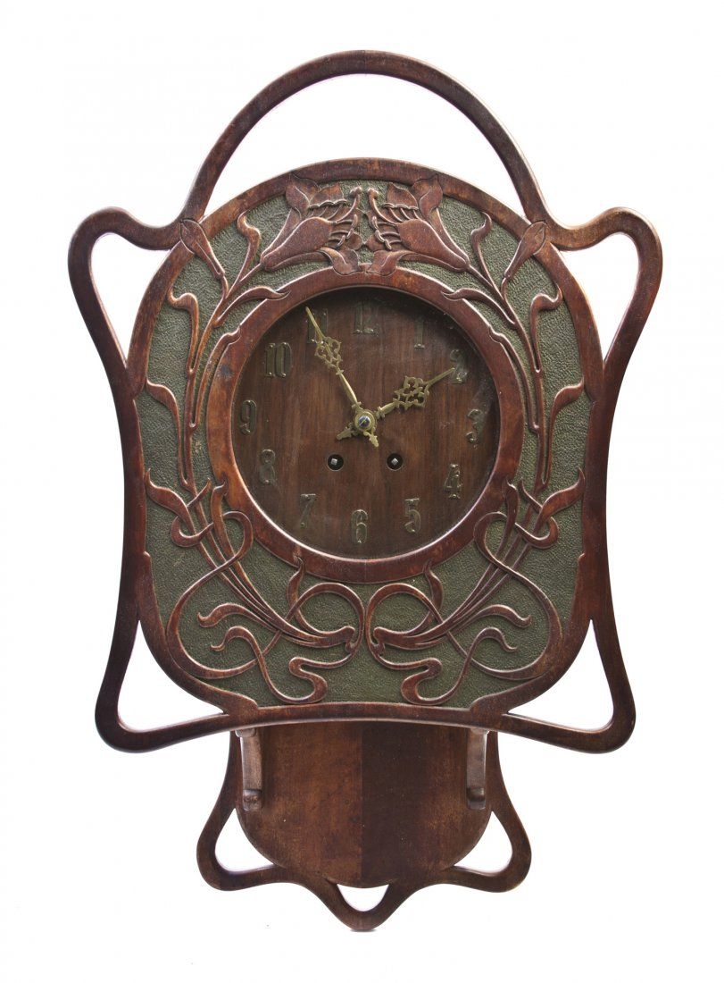 American art nouveau oak clock