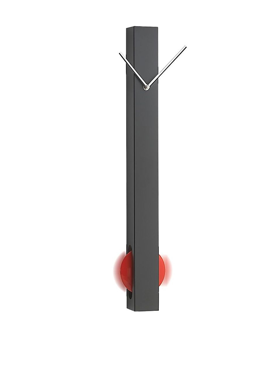 Black Metal Wall Clock with Red Dot Pendulum, 25.5"
