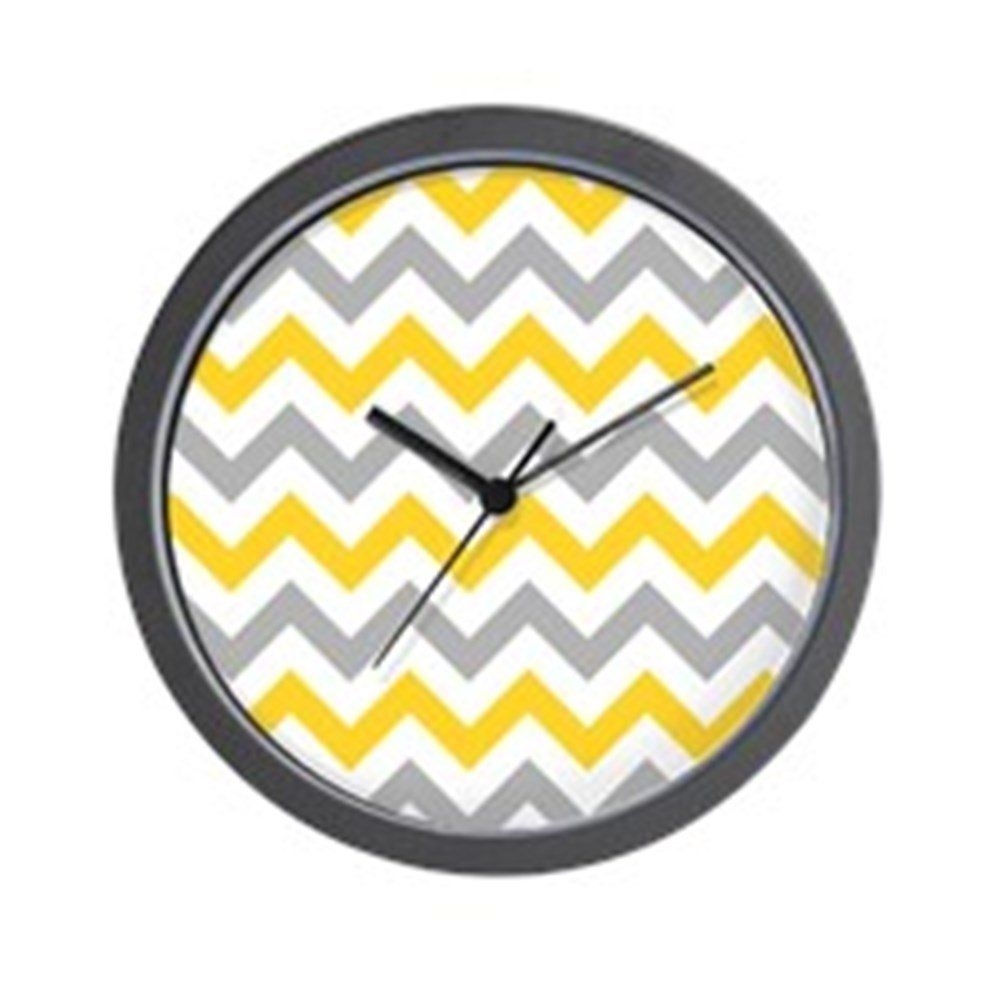 CafePress Yellow and Grey Chevron Wall Clock - Standard Multi-color