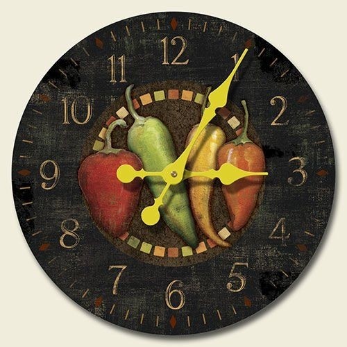 Cantina chili peppers 12 inch decorative wood wall clock by