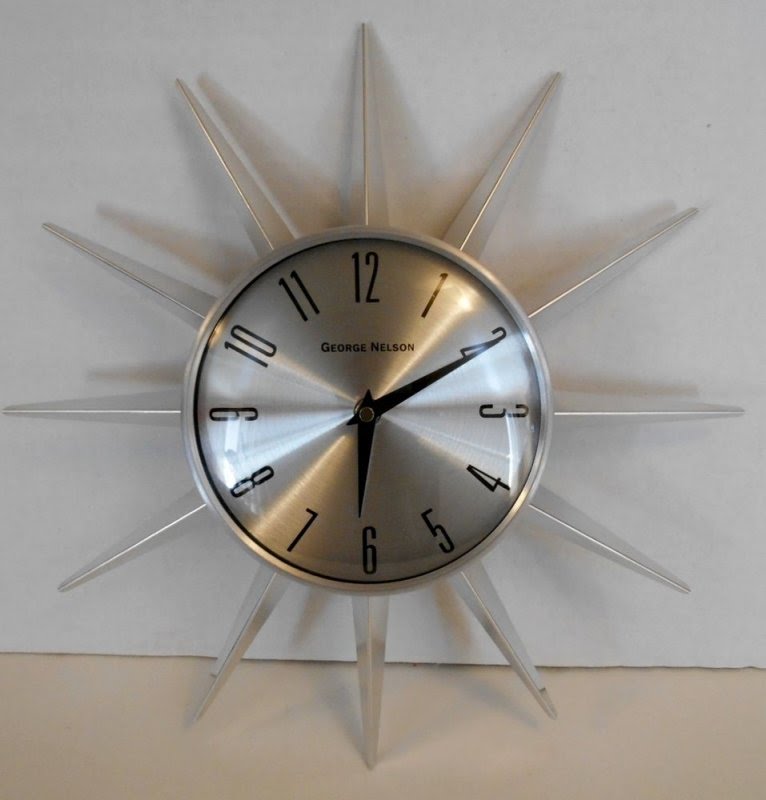 George nelson starburst atomic mid century modern silver wall clock