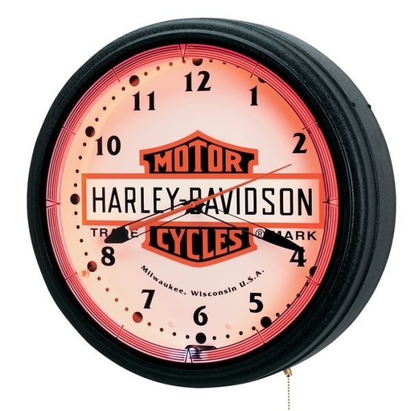 Harley-Davidson® HDL16675 Genuine Neon Wall Clock Black Face Silver Bezel 12" 