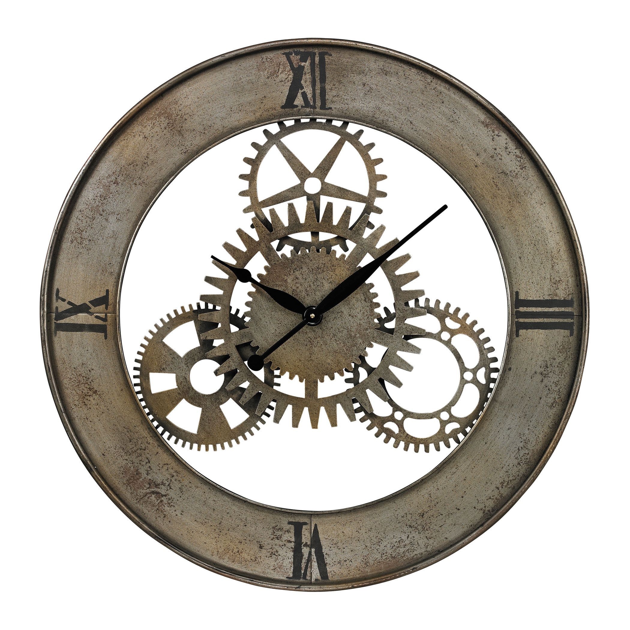Industrial Design Large Open Back Metal Gear Wall Clock Vintage Reproduction