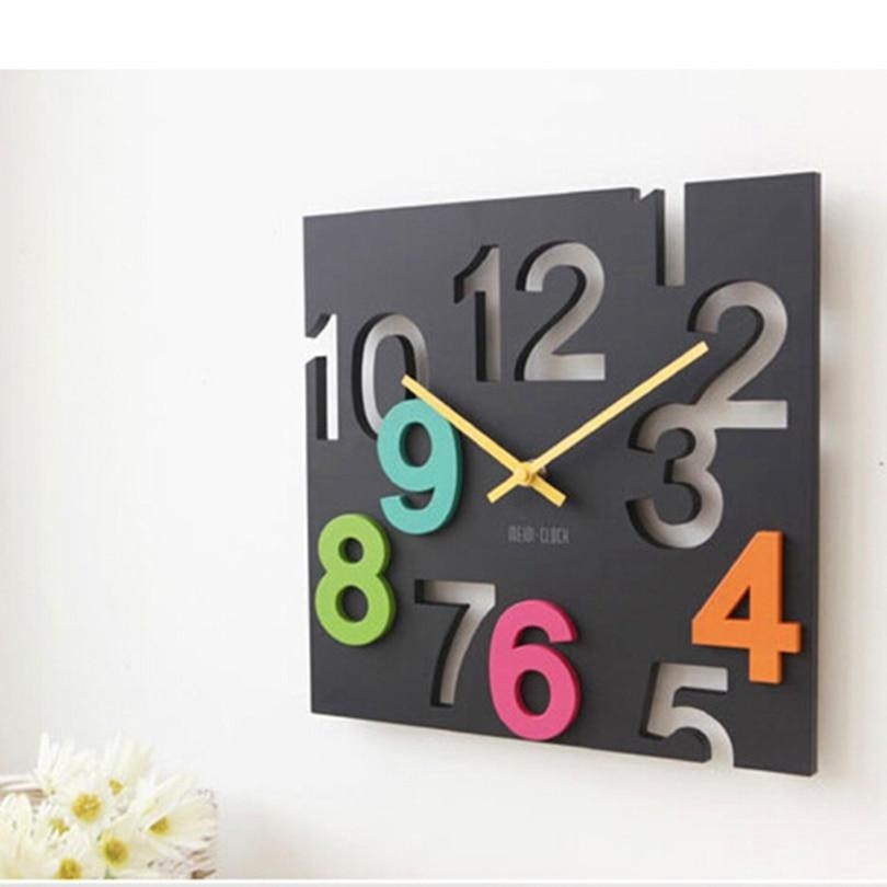JustNile Modern Creative Square 12-inch Wall Clock - 3D Black Number Cut-Out