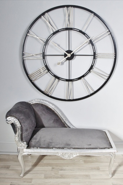 Large black silver iron skeleton clock