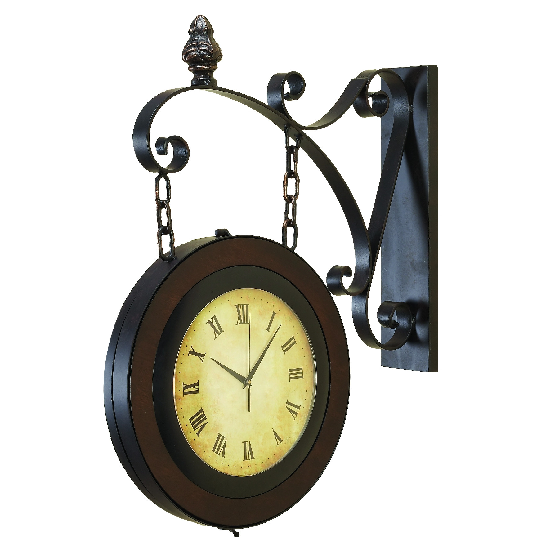 Large handcrafted hanging double face clock