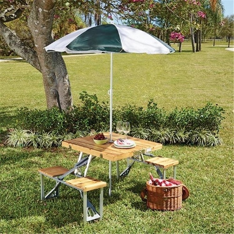 Picnic Plus Wood Folding Picnic Table With Umbrella Natural