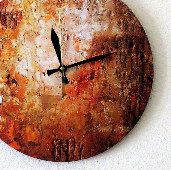 Rustic wall clock autumn copper decor