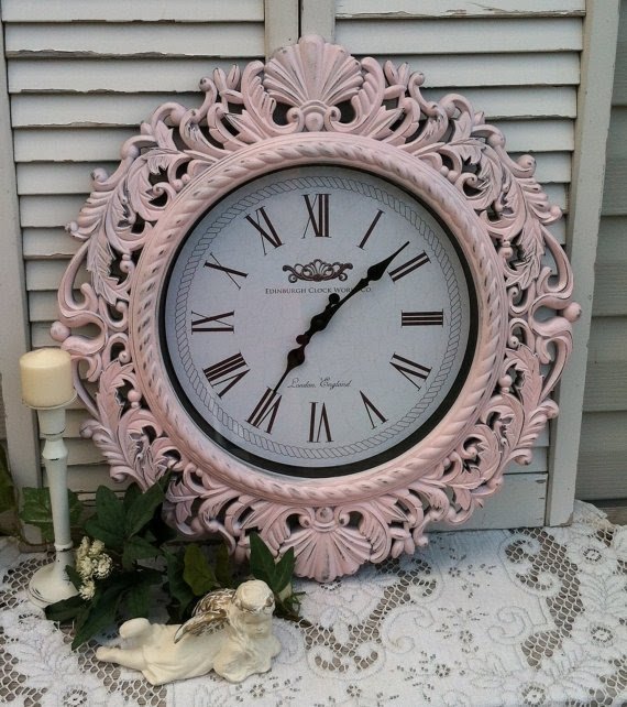 Shabby chic pink baroque wall clock