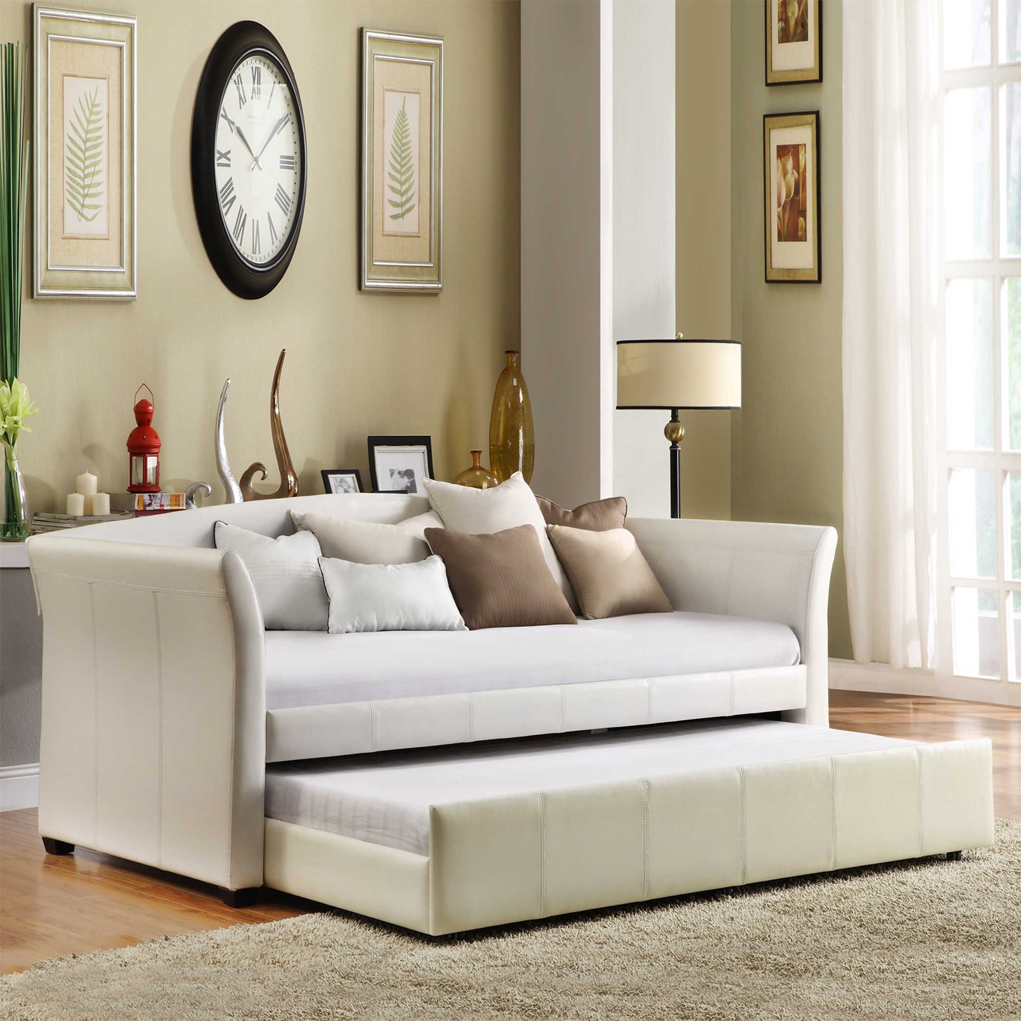 Tribecca home deco white faux leather modern daybed with trundle