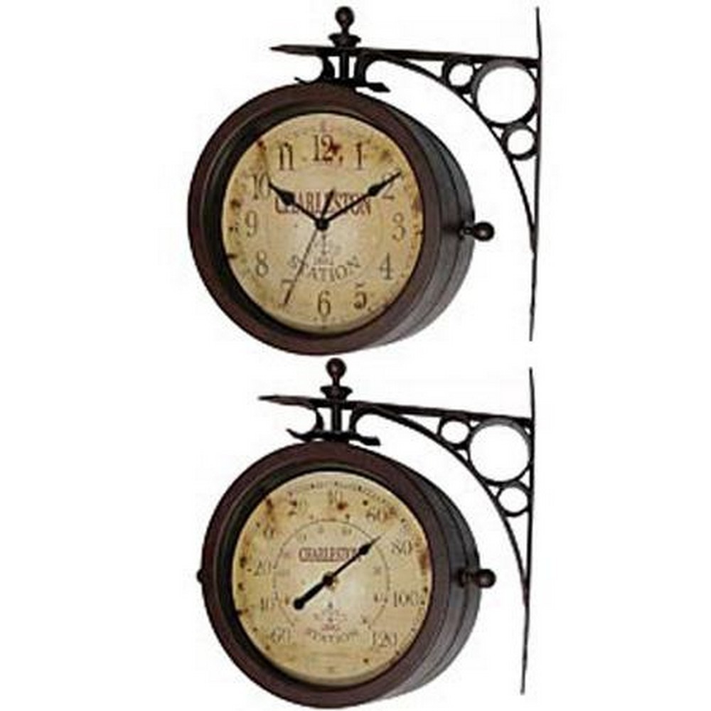 Two sided rustic charleston clock thermometer