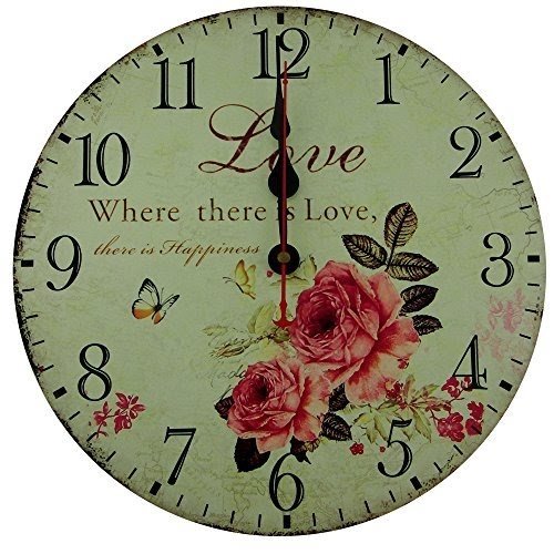 Usmile 12" Vintage Sweet Rose sing for love style Wooden Wall Clocks Decorative wall clocks Retro wall clocks large wall clocks