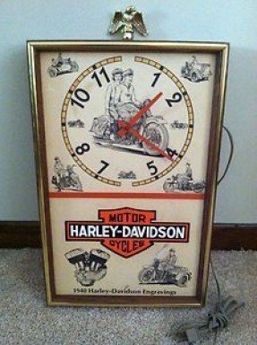 Vintage 1940 Harley Davidson Engravings Electric Dealer Wall Clock Works Rare