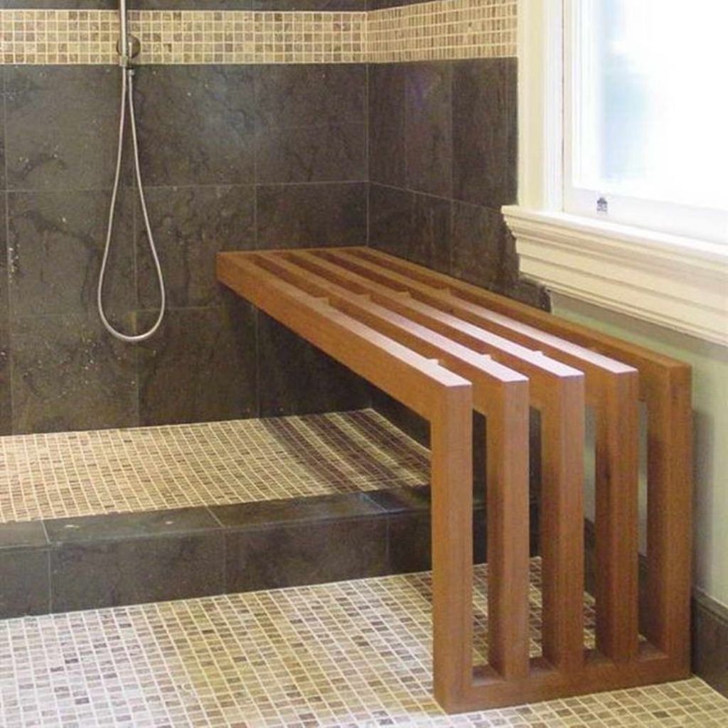 Bathroom elegant teak shower bench semi wall mount cedar teak