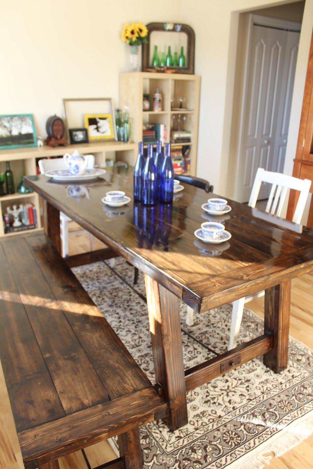 Rustic farmhouse table best sale with bench and chairs